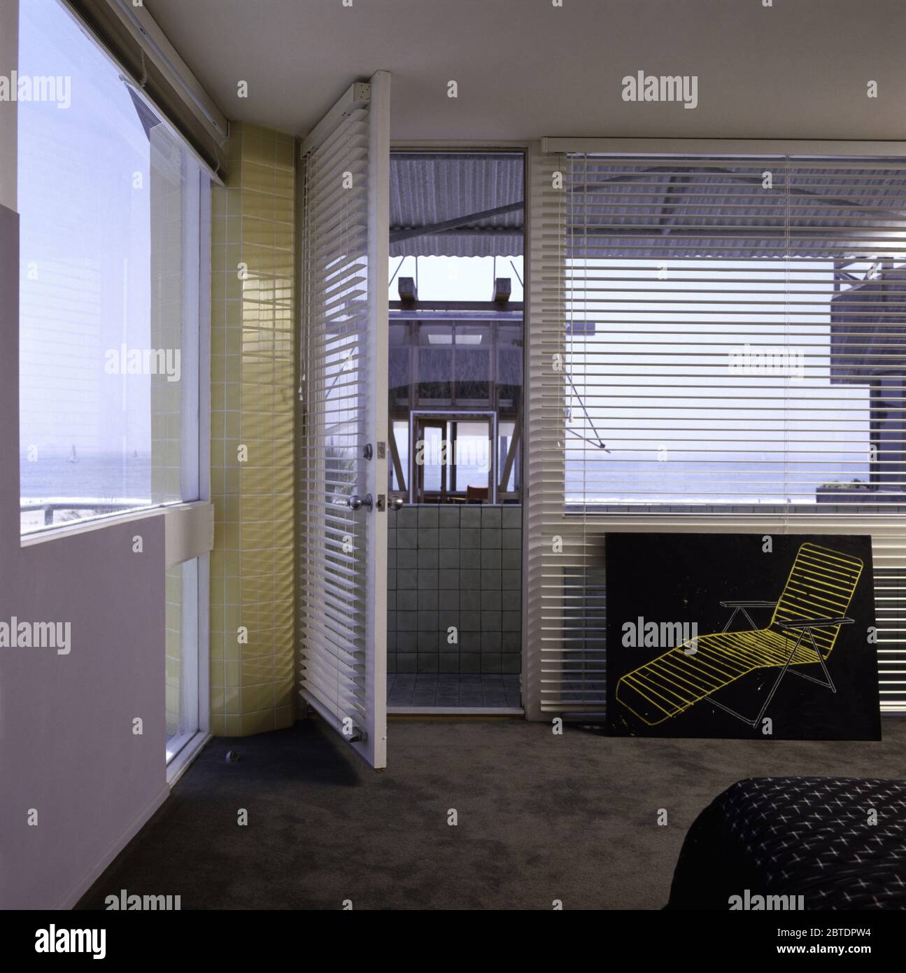 blinds in coastal bedroom Stock Photo Alamy