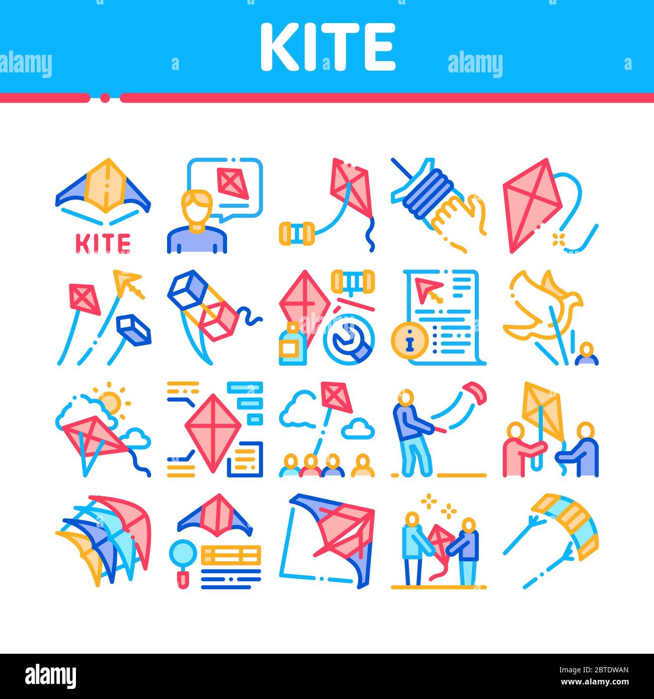 Kite Flying Air Toy Collection Icons Set Vector Stock Vector Image ...