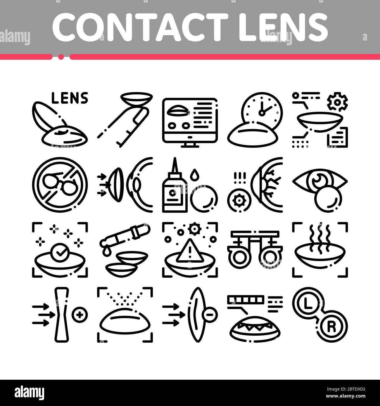 Contact Lens Accessory Collection Icons Set Vector Stock Vector
