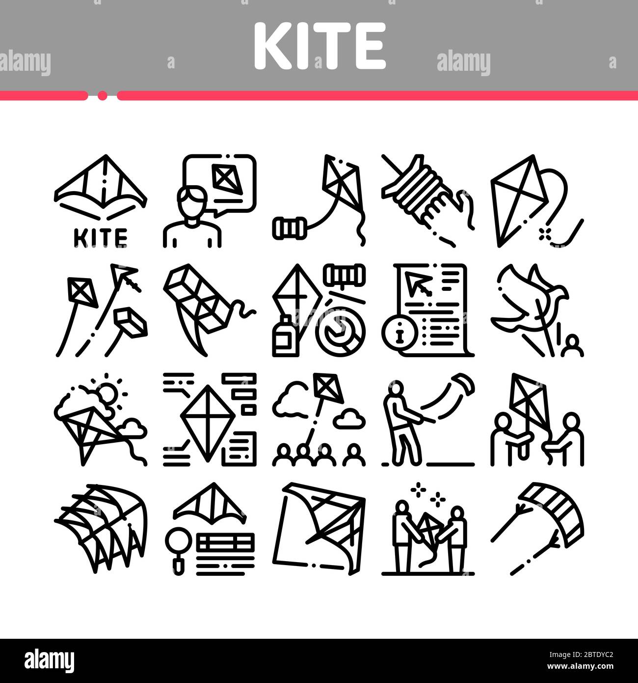 Kite Flying Air Toy Collection Icons Set Vector Stock Vector Image ...