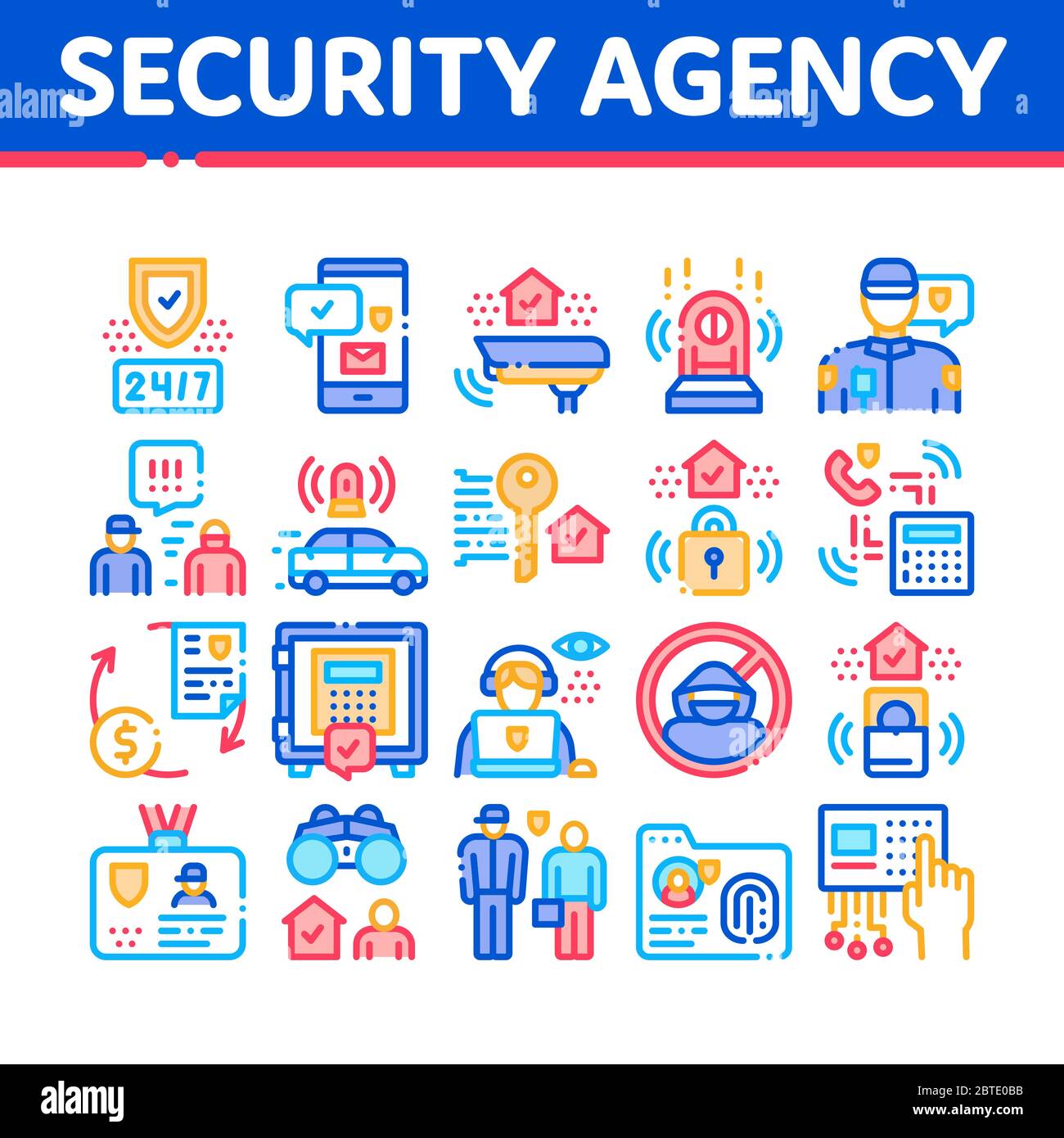 Security Agency Property Protect Icons Set Vector Stock Vector