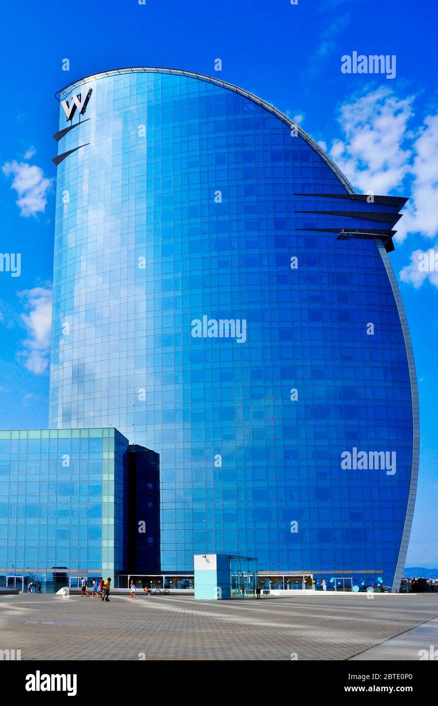 BARCELONA, SPAIN - AUGUST 19: W Barcelona Hotel on August 19, 2014 in Barcelona, Spain. This five-star hotel, located in La Barceloneta, is also known Stock Photo