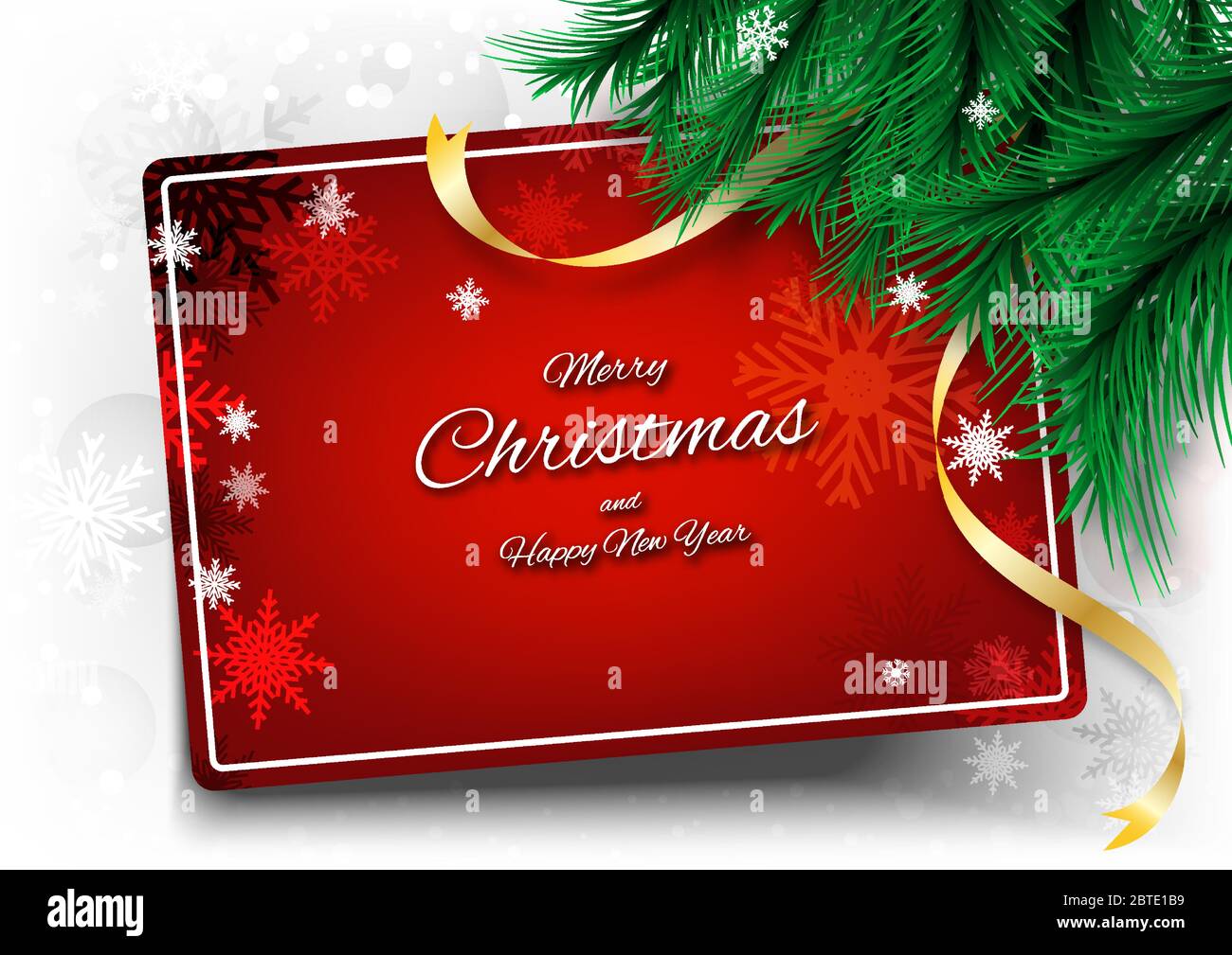 Merry Christmas background with frame text and ribbon elements. Background decoration with festive celebration for holidays. Stock Vector