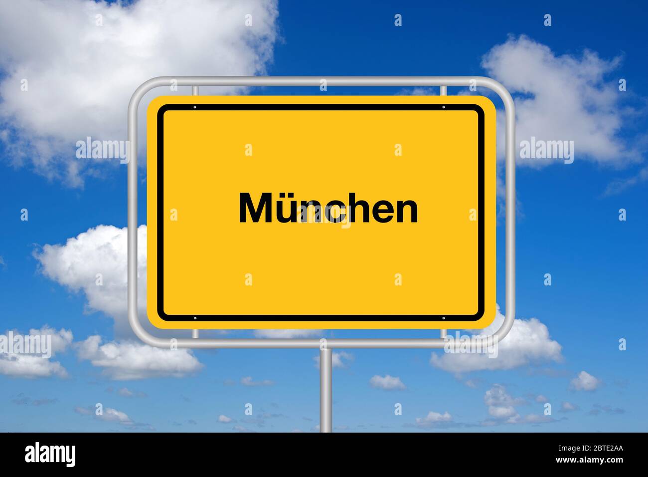 sity sign Muenchen against blue sky, Germany, Bavaria, Muenchen Stock Photo