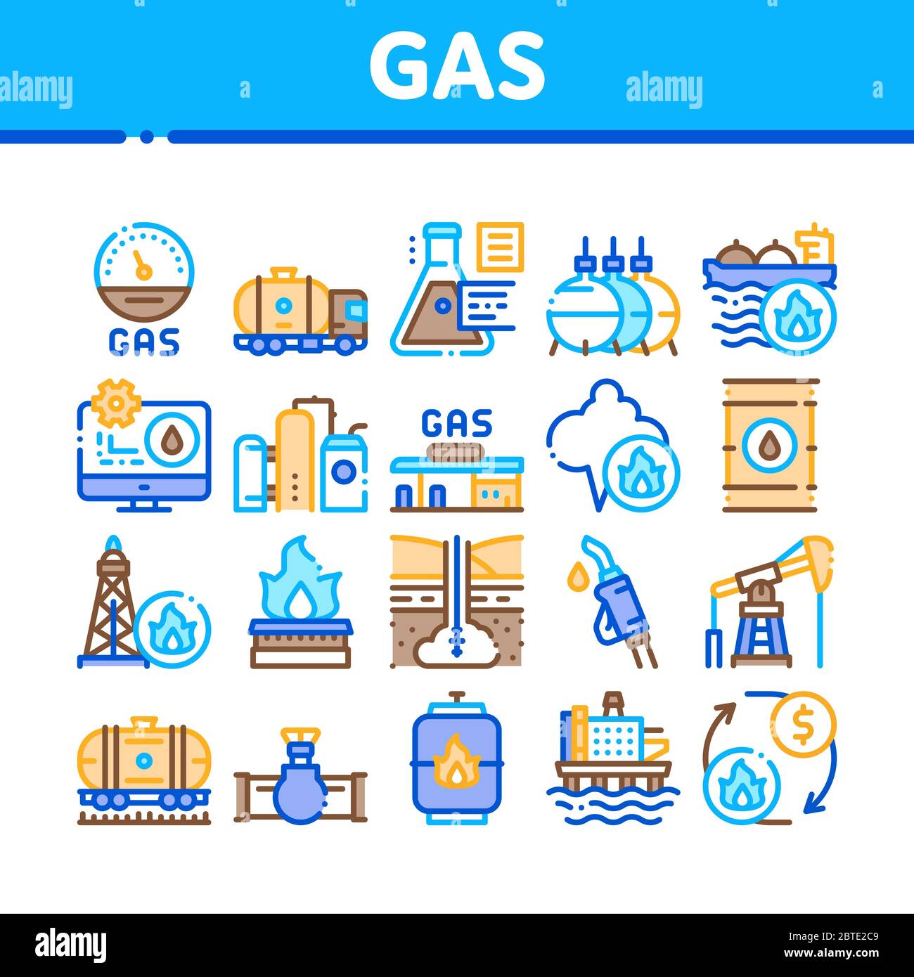 Gas Fuel Industry Collection Icons Set Vector Stock Vector Image & Art ...