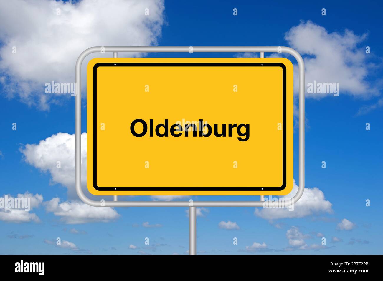 sity sign Oldenburg against blue sky, Germany, Lower Saxony, Oldenburg Stock Photo