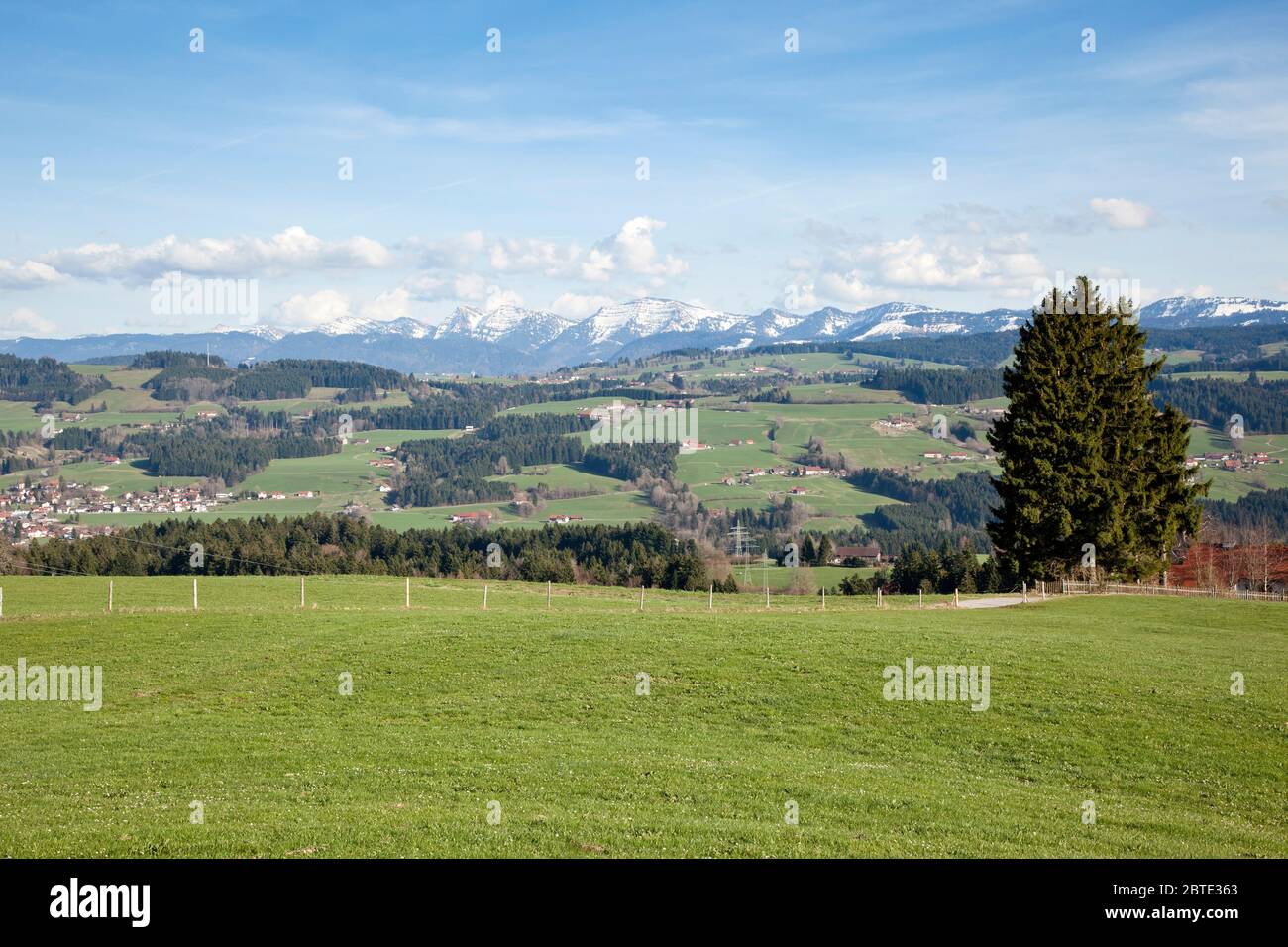hilly pre-alps, Karwendel mountain range in background, Germany, Bavaria, Karwendel Mountains, Berchtesgaden Stock Photo