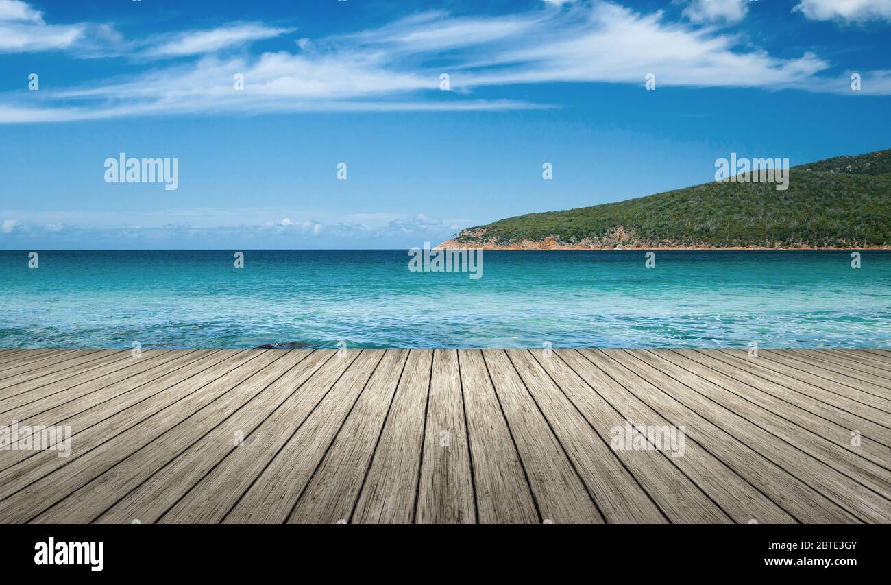 view from boardwalk to the Wineglass Bay, composing, Australia Stock Photo