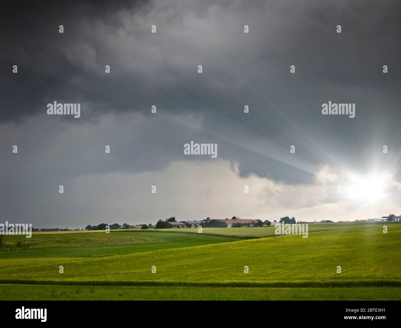 rain clouds over grain fields, Germany, Bavaria Stock Photo
