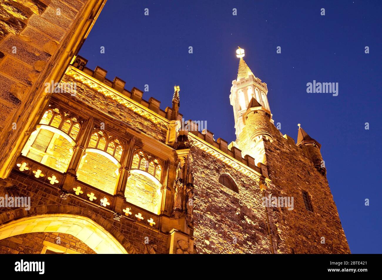Aachen town hall in the evening, Germany, North Rhine-Westphalia, Aix-la-Chapelle Stock Photo