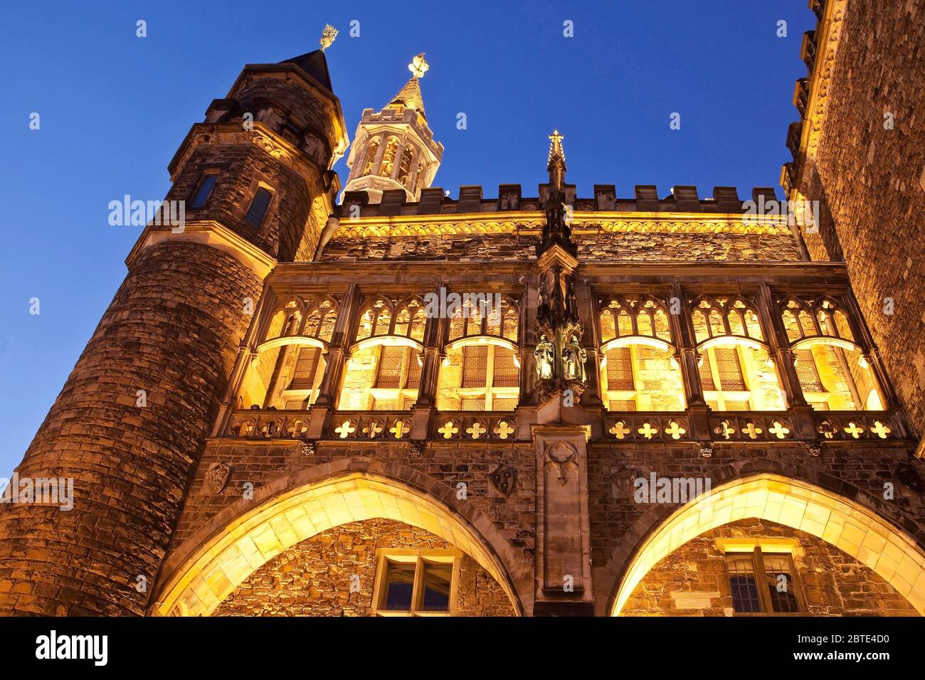 Aachen town hall in the evening, Germany, North Rhine-Westphalia, Aix-la-Chapelle Stock Photo