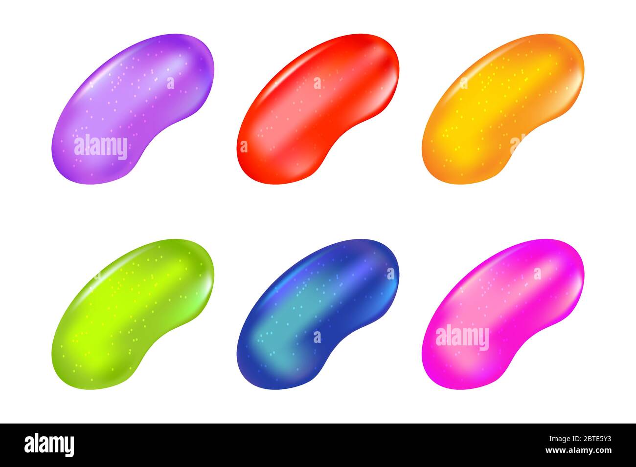 Jelly beans candies isolated on white background. Set, collection of colorful jellybeans