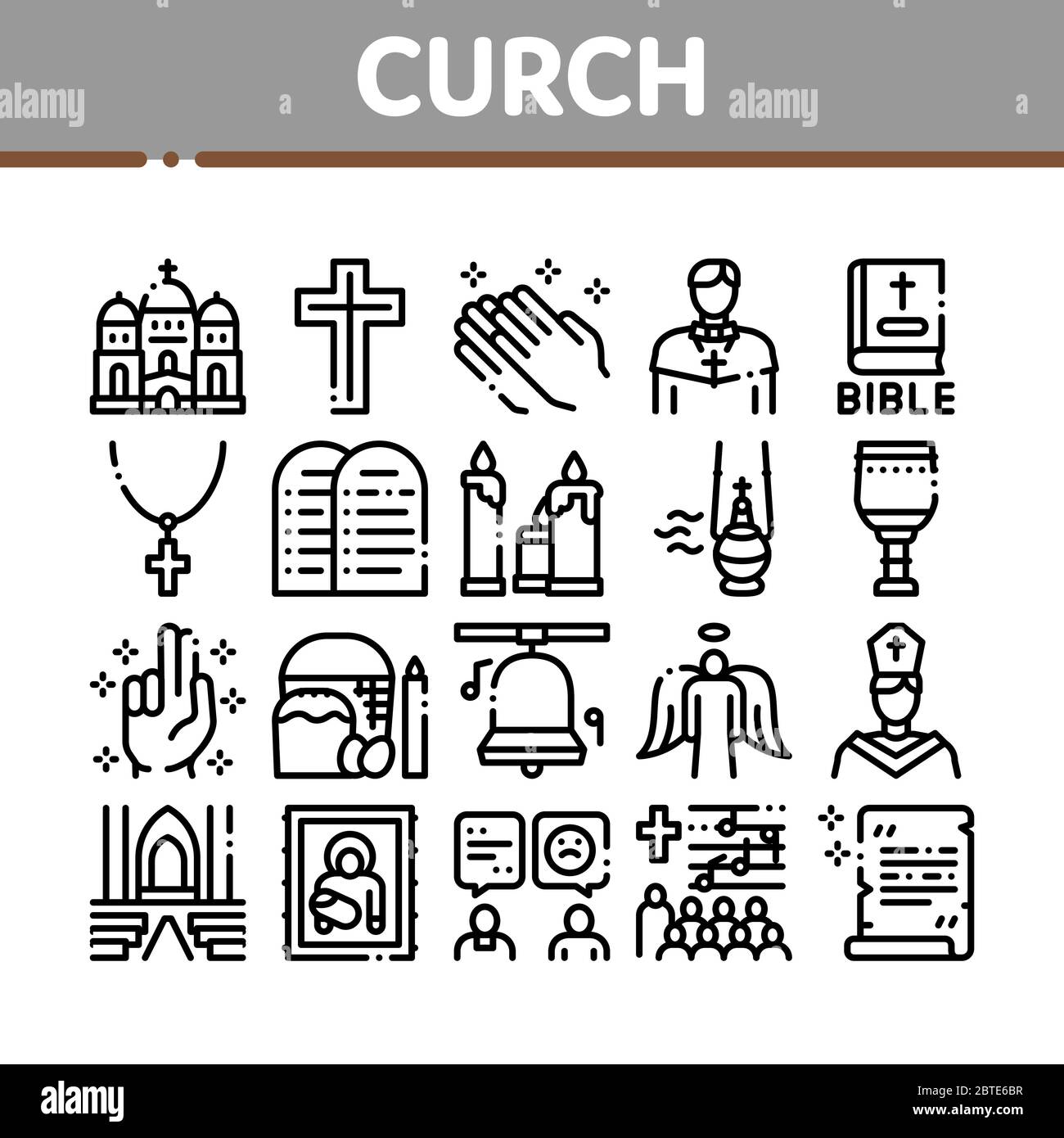 Church Christianity Collection Icons Set Vector Stock Vector Image ...