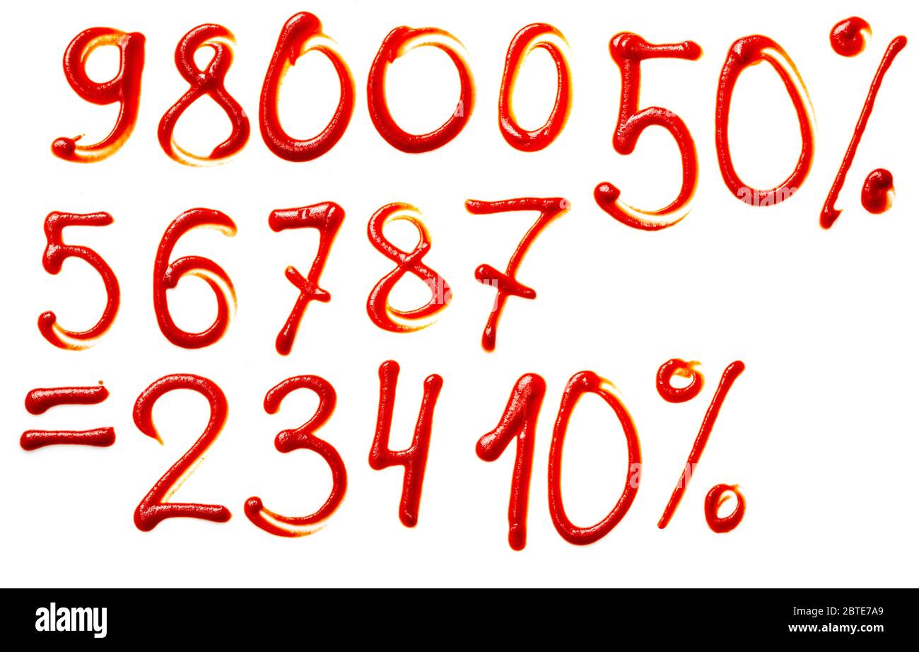 Set of numbers from ketchup isolated on a white background Stock Photo