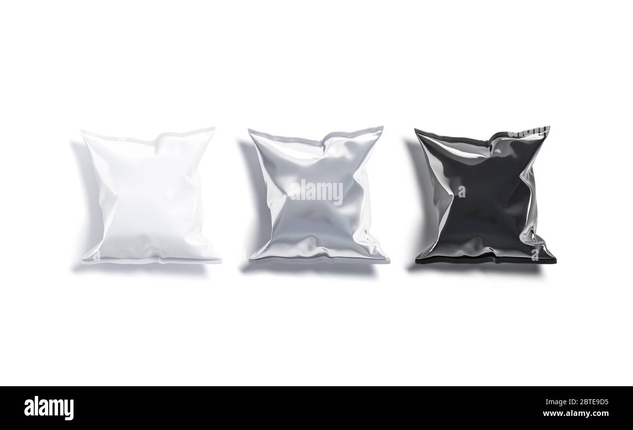 Blank black, white and silver foil chips pack mockup, isolated Stock Photo
