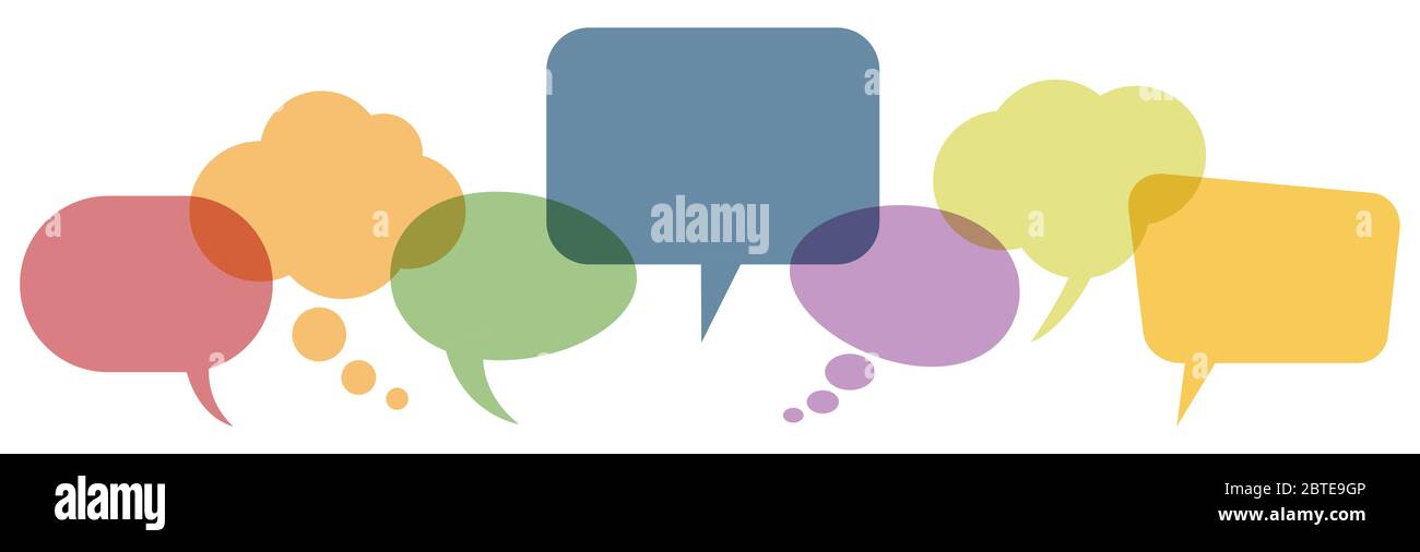 illustration of colored speech bubbles in a row with space for text on ...
