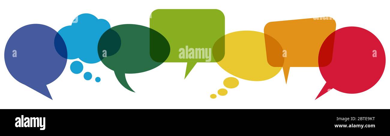 illustration of colored speech bubbles in a row with space for text on ...