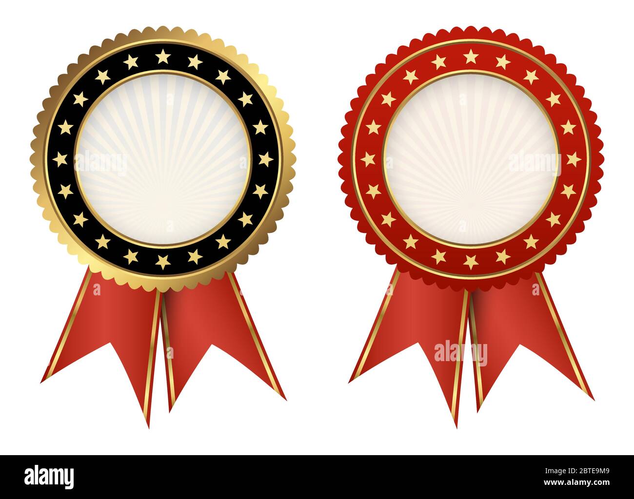 red and black seal of quality template with red ribbons Stock Vector