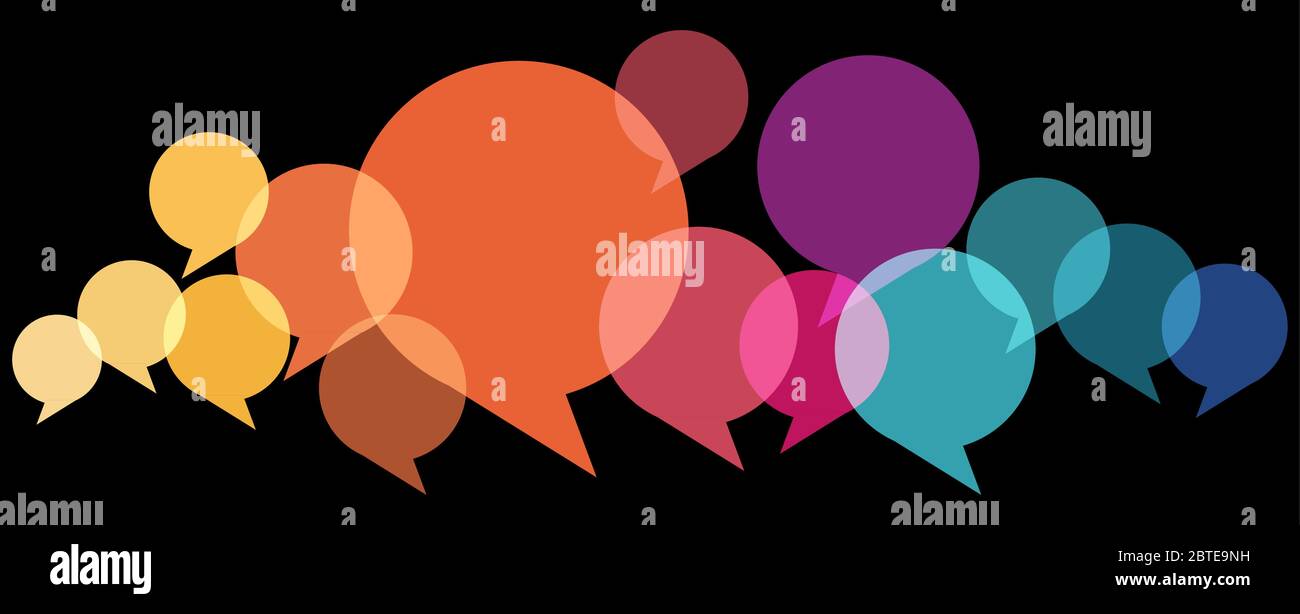 illustration of colored speech bubbles in a row with space for text on ...