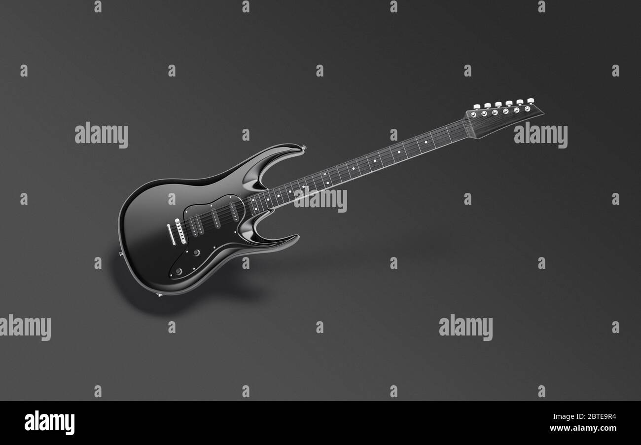 Blank black electric guitar mockup, dark background Stock Photo
