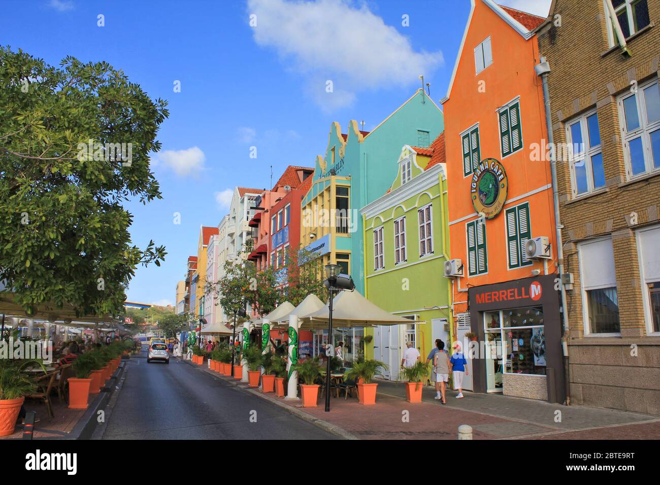 WILLEMSTAD, CURACAO - FEBRUARY 11, 2014: Colorful houses in Willemstad, Caribbean. The city center is UNESCO World Heritage Site. Stock Photo