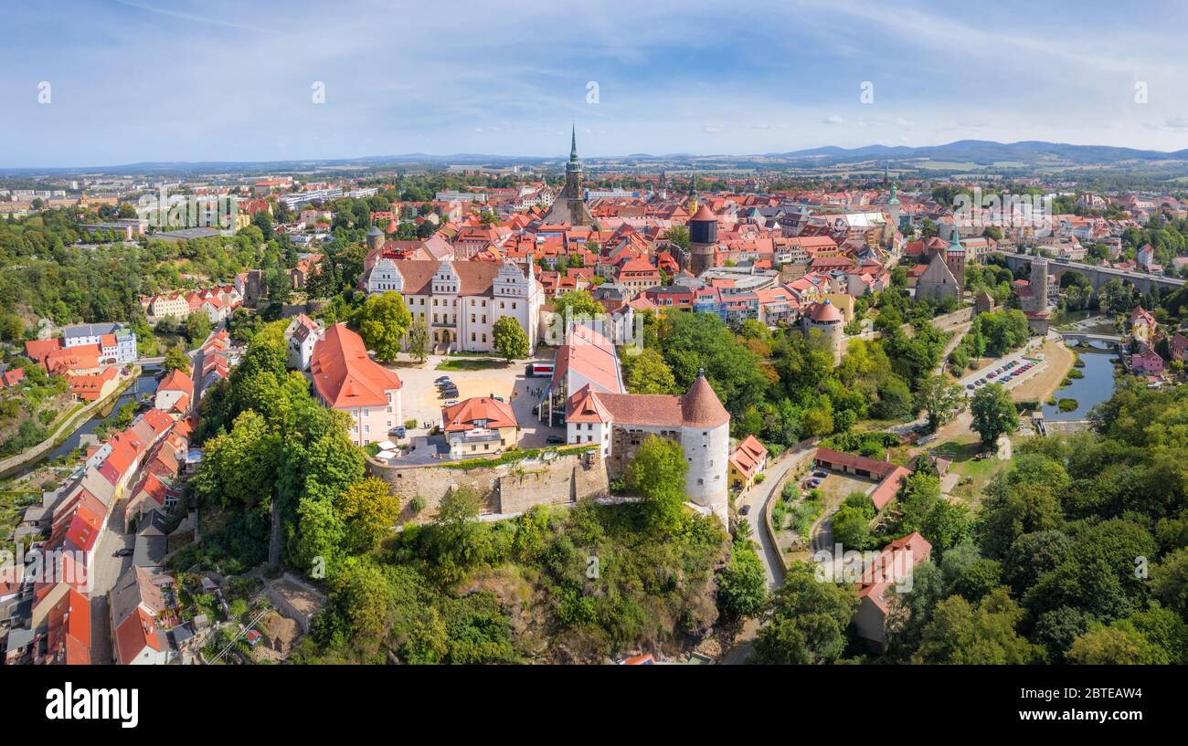 Bautzen, Germany. Aerial cityscape of Old Town with Ortenburg castle on foreground Stock Photo