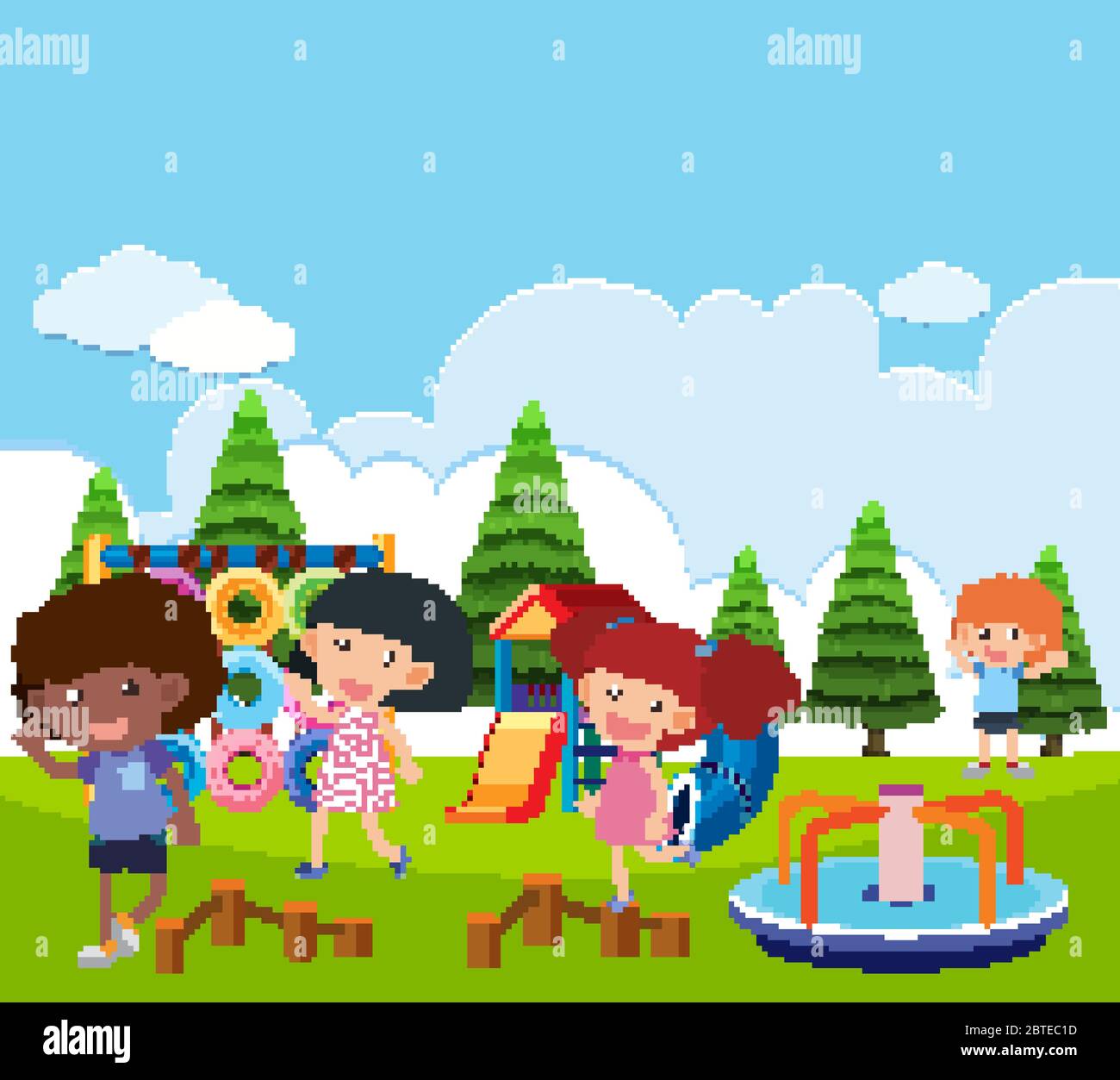 Scene with many kids playing in the park illustration Stock Vector ...