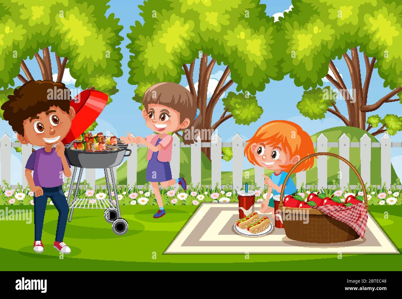 Background scene with happy children in the park illustration Stock ...