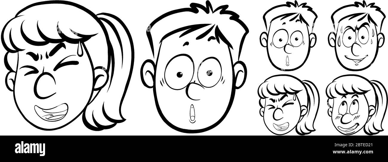 Human faces with different facial expressions illustration Stock Vector ...