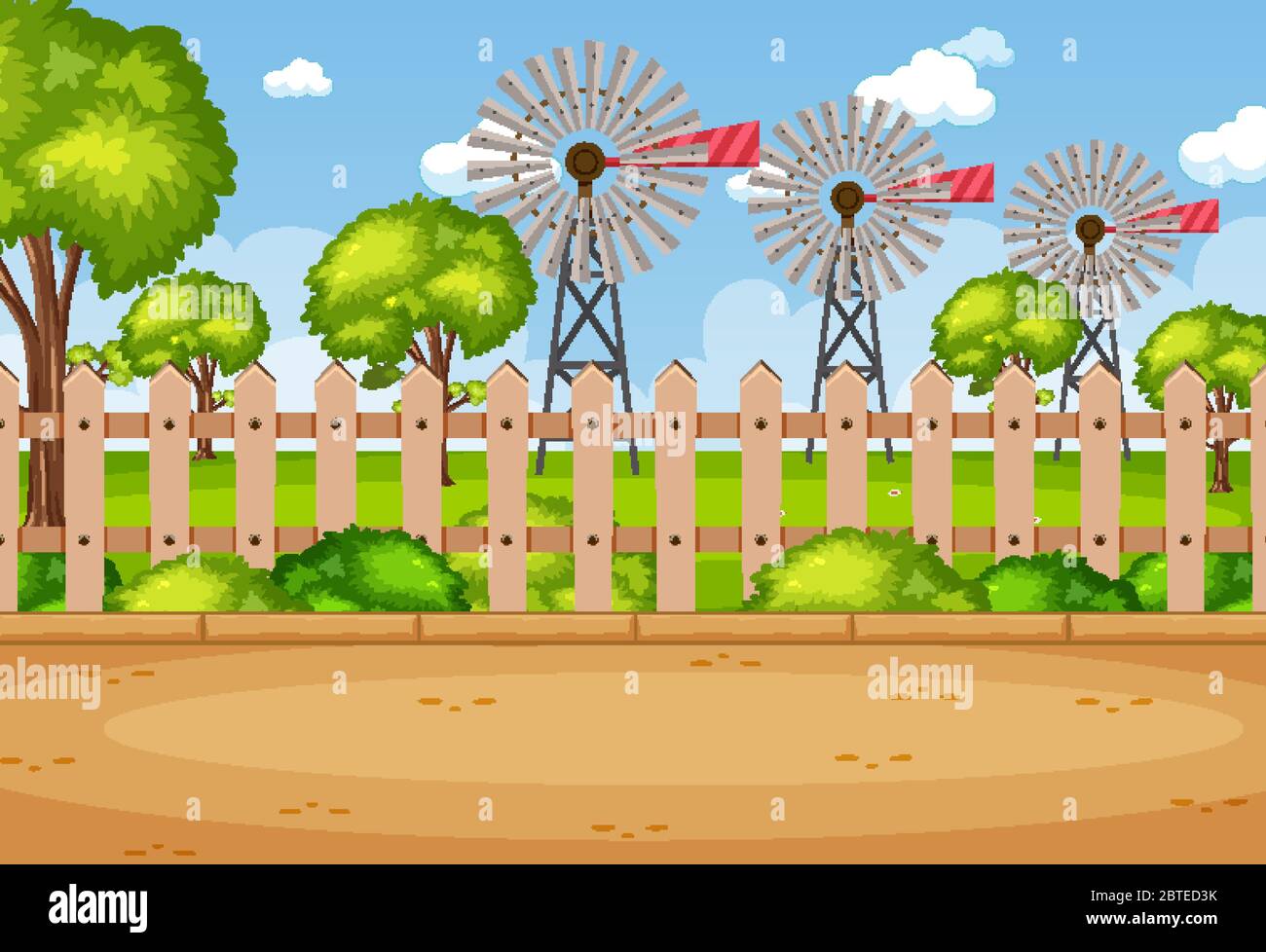 Background scene with windmills in the park illustration Stock Vector ...