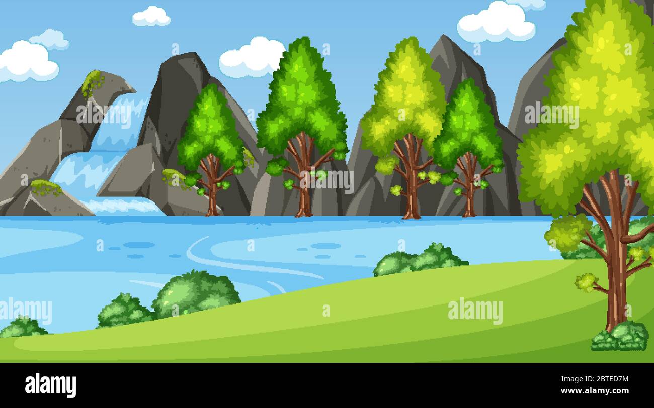 Background scene with many trees in the park illustration Stock Vector ...