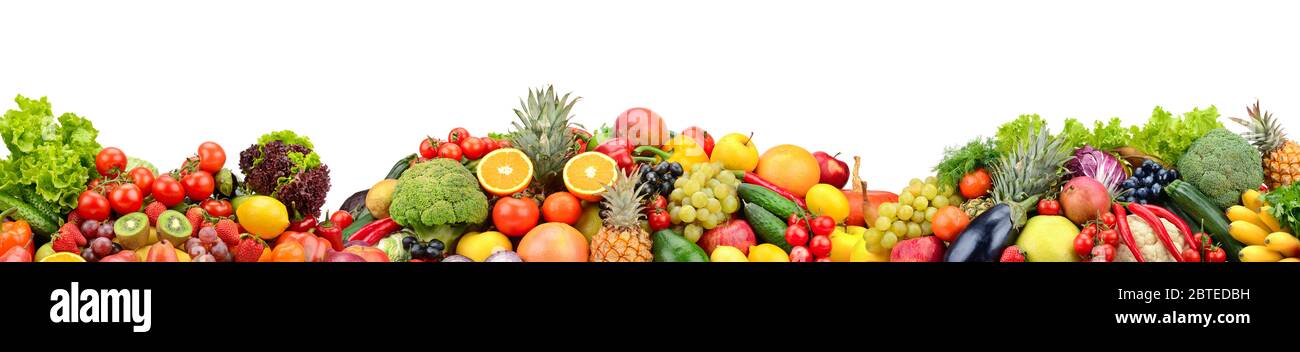 Composition fresh fruits and vegetables isolated on white background. Glass skinali. Stock Photo