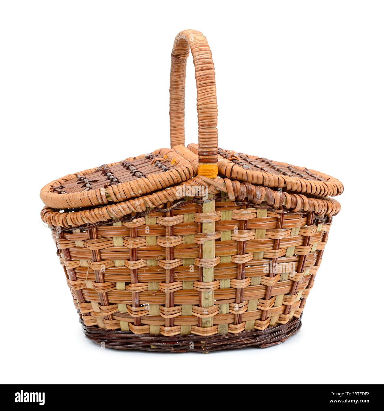 Willow empty picnic basket isolated on white background Stock Photo Alamy