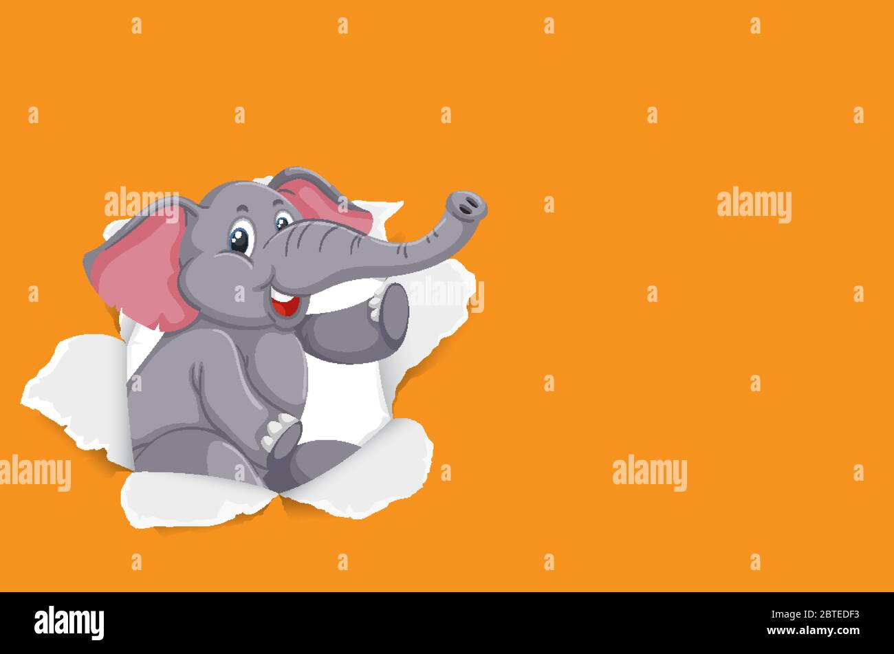 Background template design with wild elephant on orange paper ...