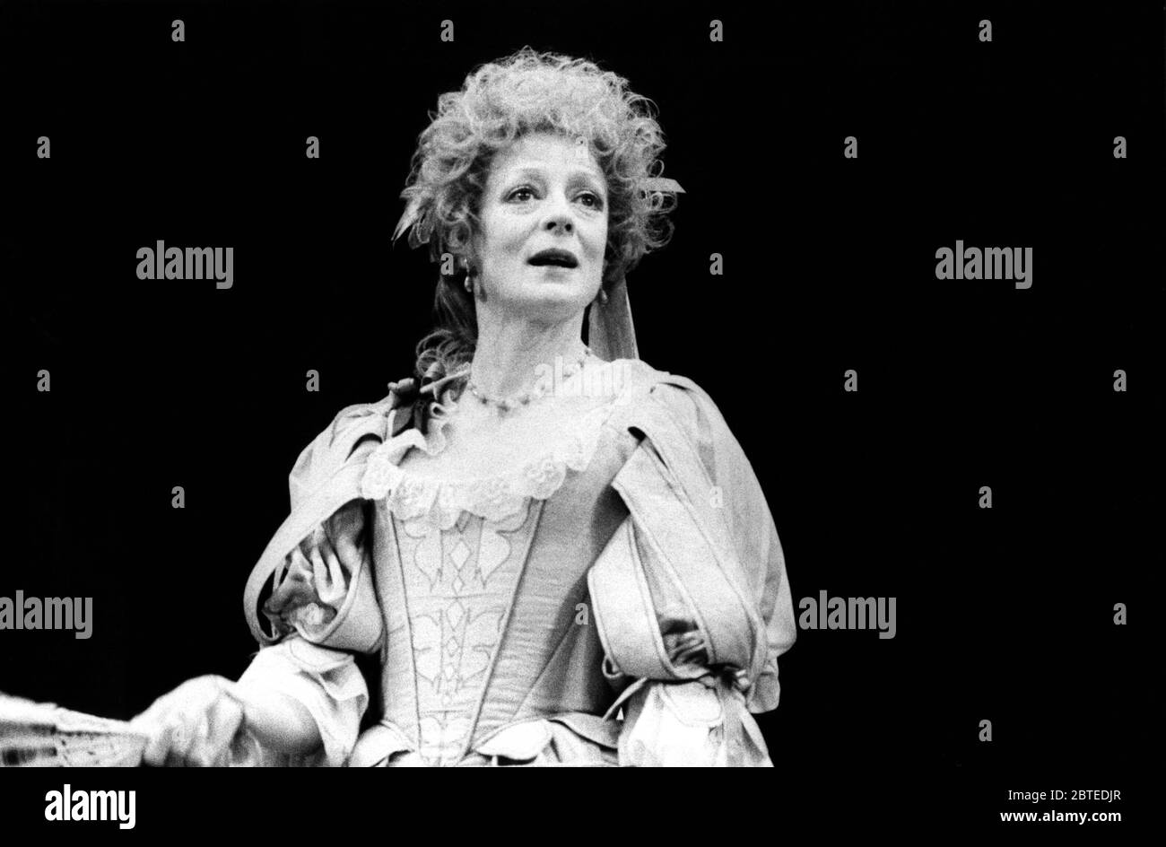 Maggie Smith (Mrs Millament) in THE WAY OF THE WORLD by William Congreve at the Theatre Royal Haymarket, London SW1  13/11/1984  set design: Hayden Griffin  costumes: Deirdre Clancy  lighting: Andy Phillips  director: William Gaskill Stock Photo
