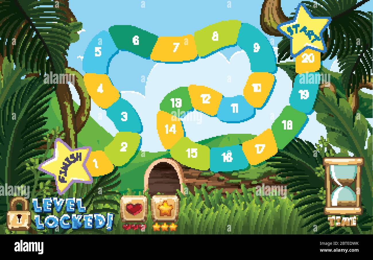 Boardgame template with green forest background illustration Stock ...