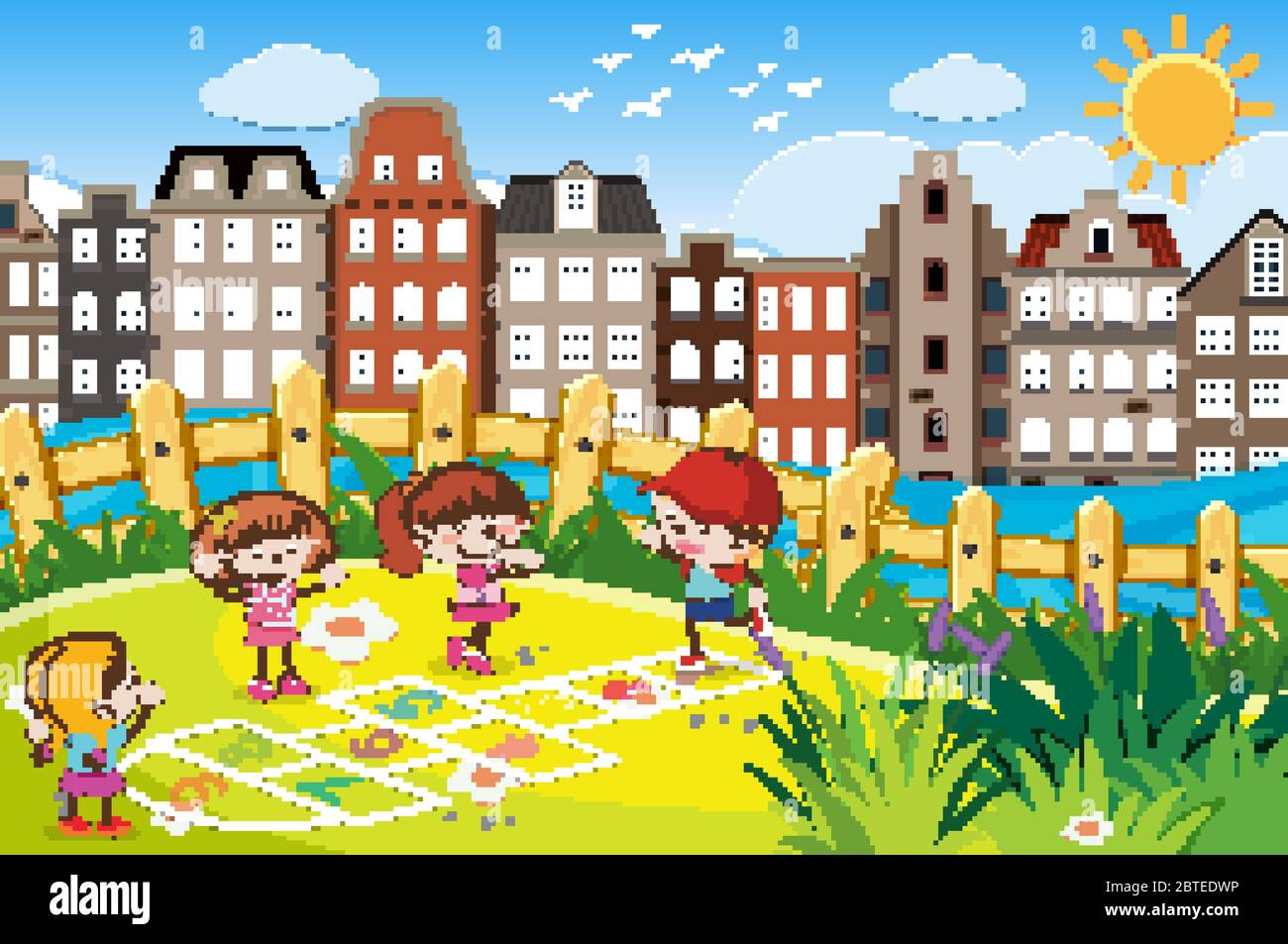 Scene with many children playing in the park illustration Stock Vector ...