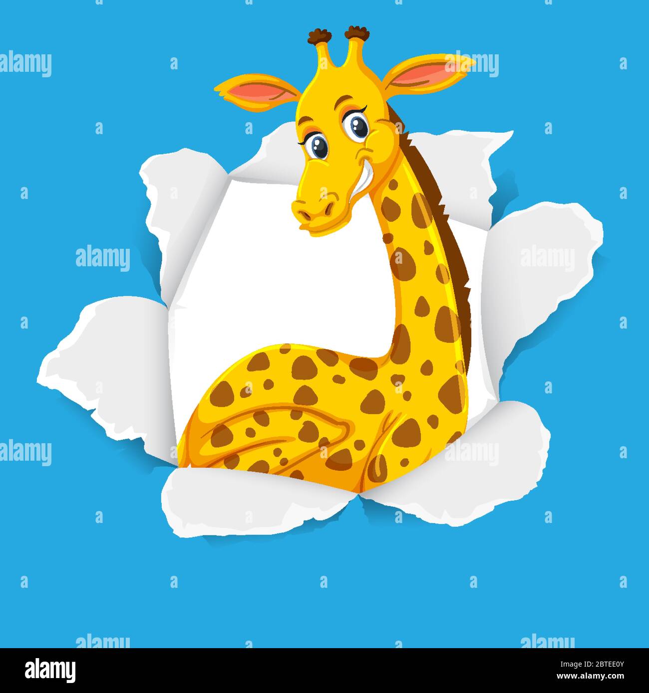 Background template design with wild giraffe on blue paper illustration ...