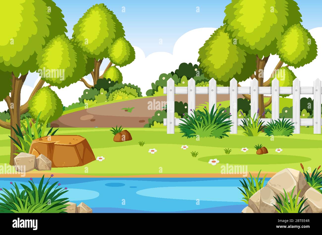 Background scene with river in the park illustration Stock Vector Image ...