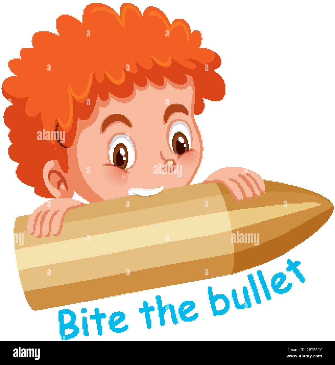 English idiom with picture description for bite on bullet on white