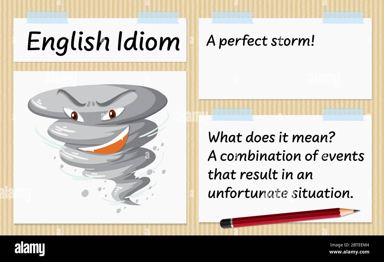 English idiom a perfect storm template illustration Stock Vector Image