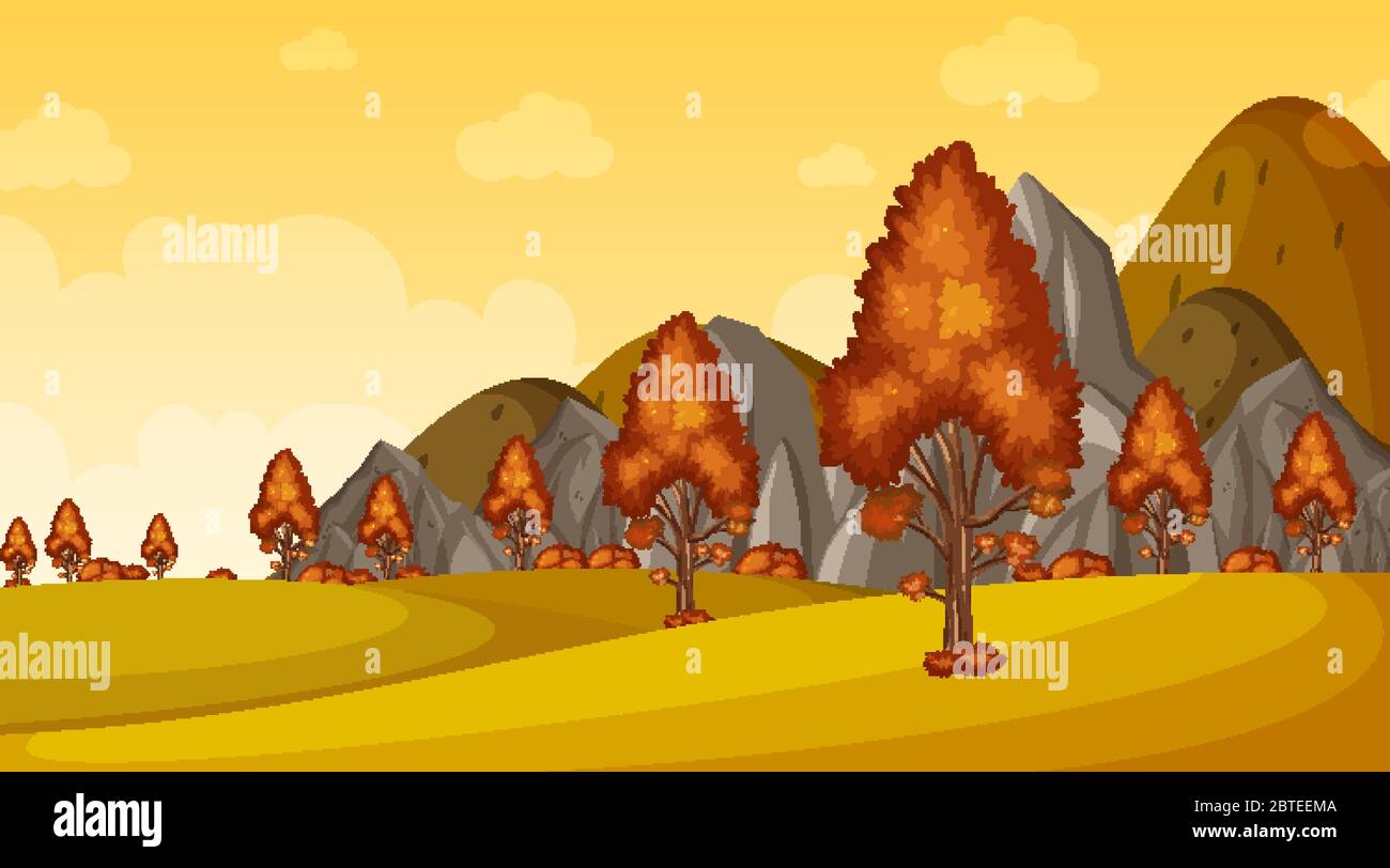 Background scene with trees in fall season illustration Stock Vector ...