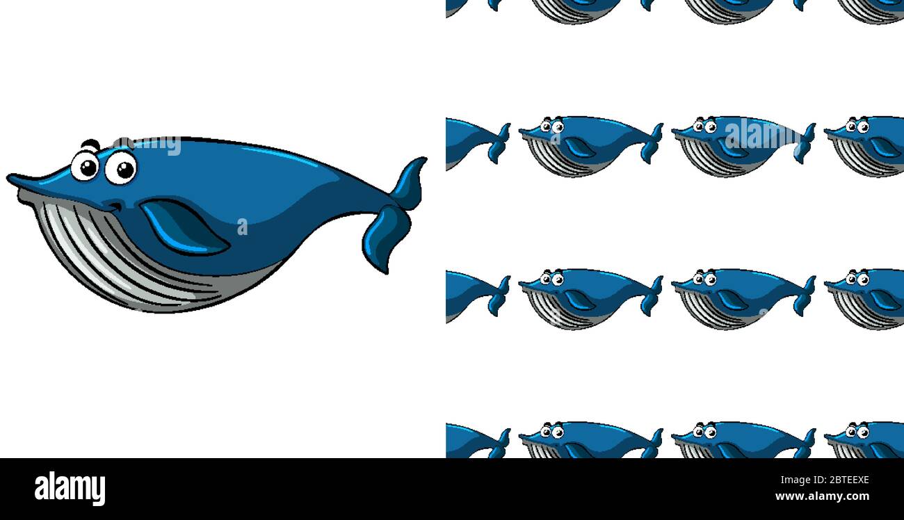 Seamless background design with blue whale illustration Stock Vector ...