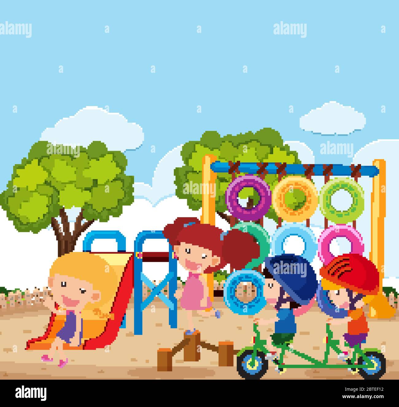 Scene with many kids playing in the park illustration Stock Vector ...