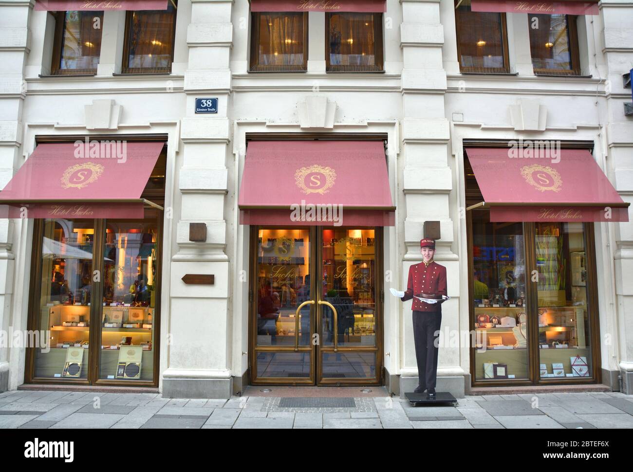 VIENNA, AUSTRIA - MAY 03, 2016 : Entrance to the Hotel Sacher cafe ...