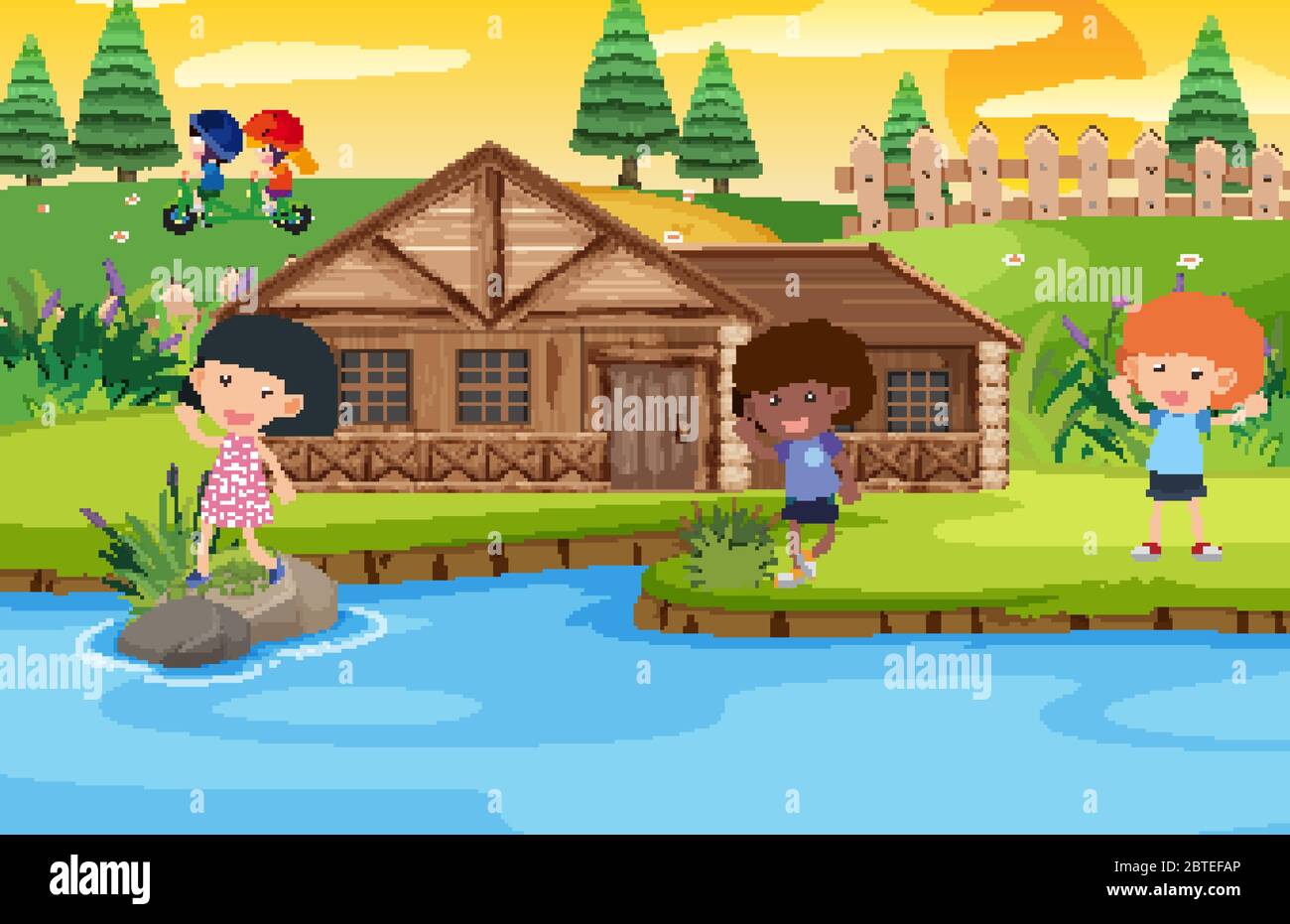 Scene with kids playing in the park illustration Stock Vector Image ...