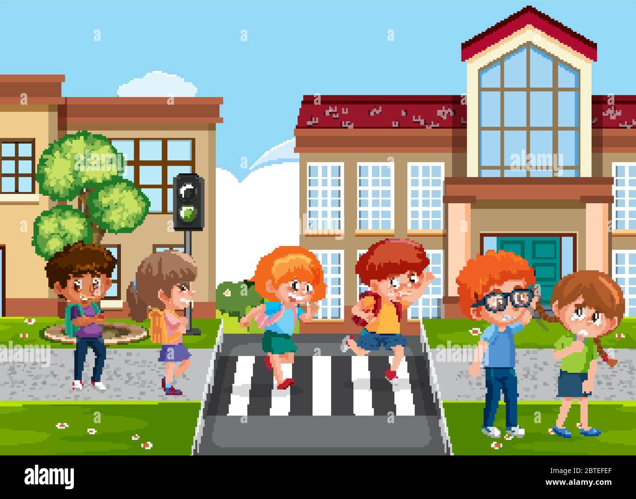 Scene with kid bullying their friend on the street illustration Stock ...