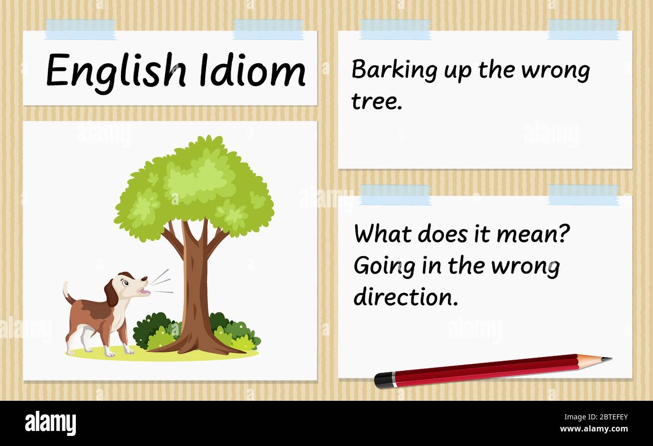 English idiom barking up the wrong tree template illustration Stock