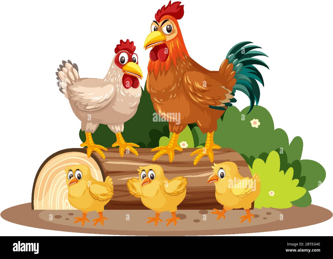 Chickens and little chicks in the park illustration Stock Vector Image ...