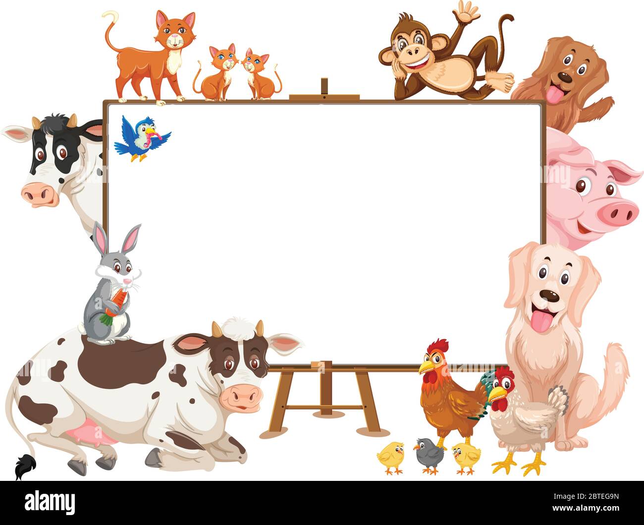 Farm animals cartoon character and blank banner on white background  illustration Stock Vector Image & Art - Alamy